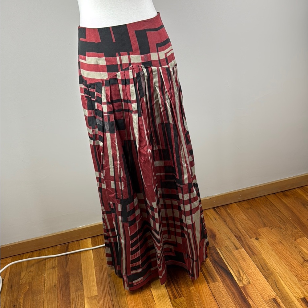 Peruvian Connection Bauhaus Abstract Art Print Pleated Maxi Skirt